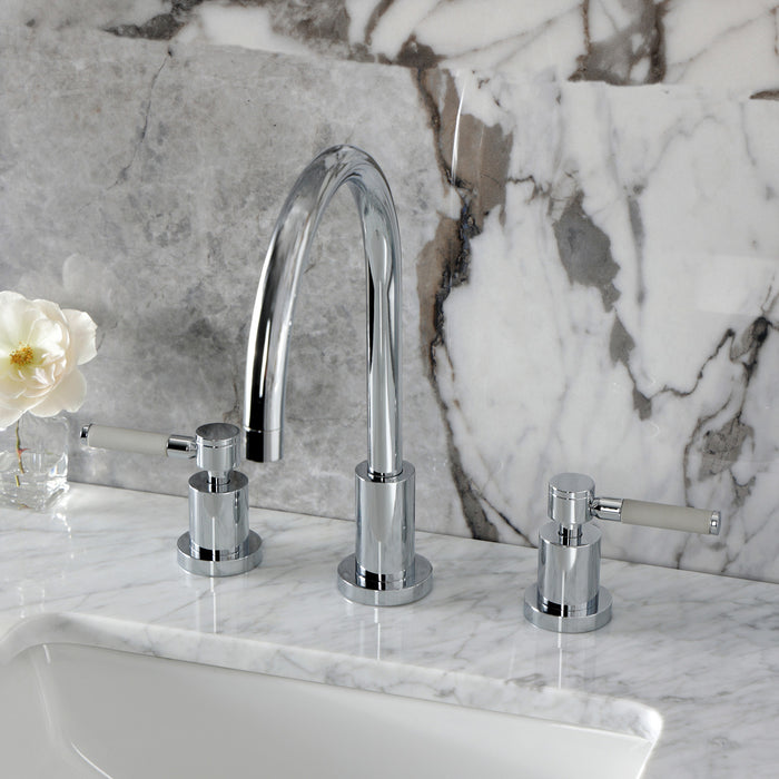 Kingston Sona KS8921DKL - Kaiser Two-Handle 3-Hole Deck Mount Widespread Bathroom Faucet with Brass Pop-Up, Polished Chrome