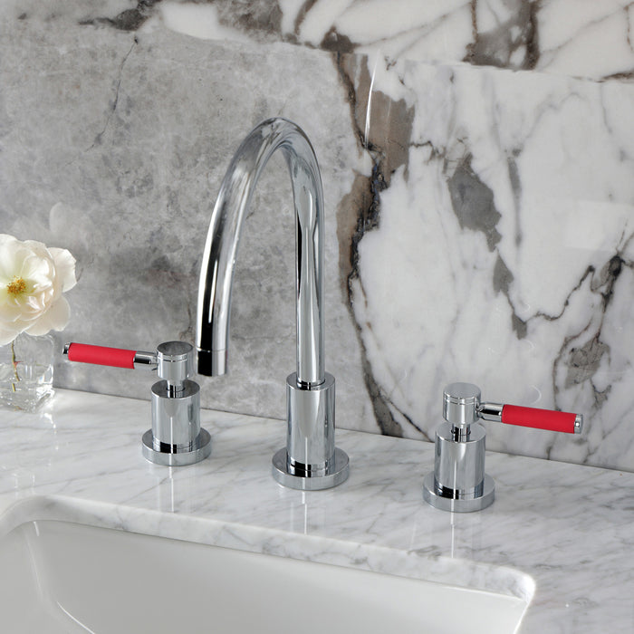 Kingston Sona KS8921DKL - Kaiser Two-Handle 3-Hole Deck Mount Widespread Bathroom Faucet with Brass Pop-Up, Polished Chrome