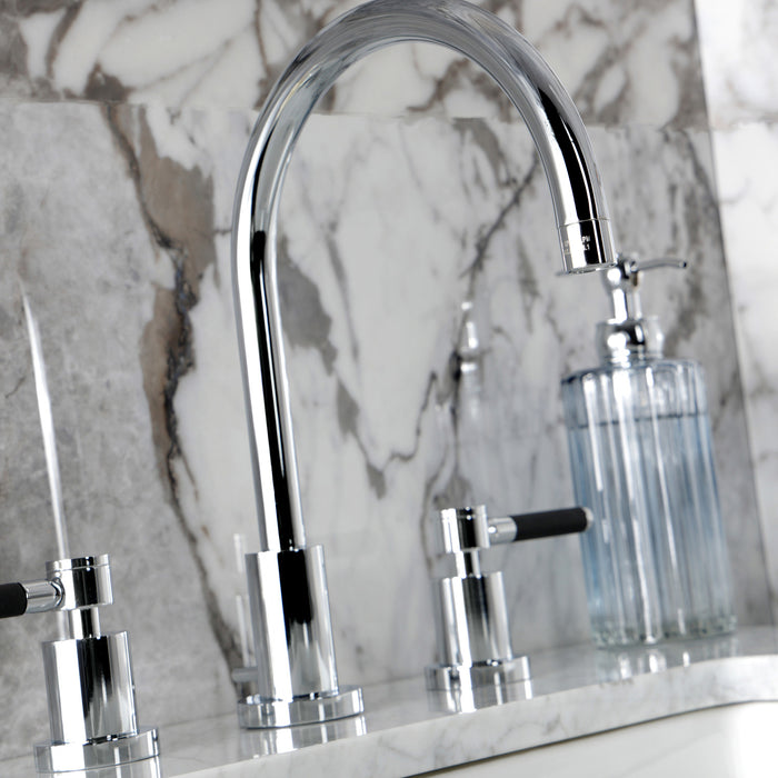 Kingston Sona KS8921DKL - Kaiser Two-Handle 3-Hole Deck Mount Widespread Bathroom Faucet with Brass Pop-Up, Polished Chrome