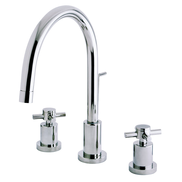 Kingston Sona KS8921DX - Concord Two-Handle 3-Hole Deck Mount Widespread Bathroom Faucet with Brass Pop-Up, Polished Chrome