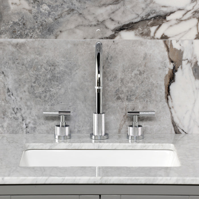 Kingston Sona KS8921KNL - Convergent Two-Handle 3-Hole Deck Mount Widespread Bathroom Faucet with Knurled Handle and Brass Pop-Up, Polished Chrome