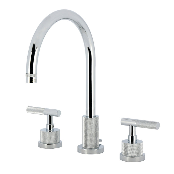 Kingston Sona KS8921KNL - Convergent Two-Handle 3-Hole Deck Mount Widespread Bathroom Faucet with Knurled Handle and Brass Pop-Up, Polished Chrome
