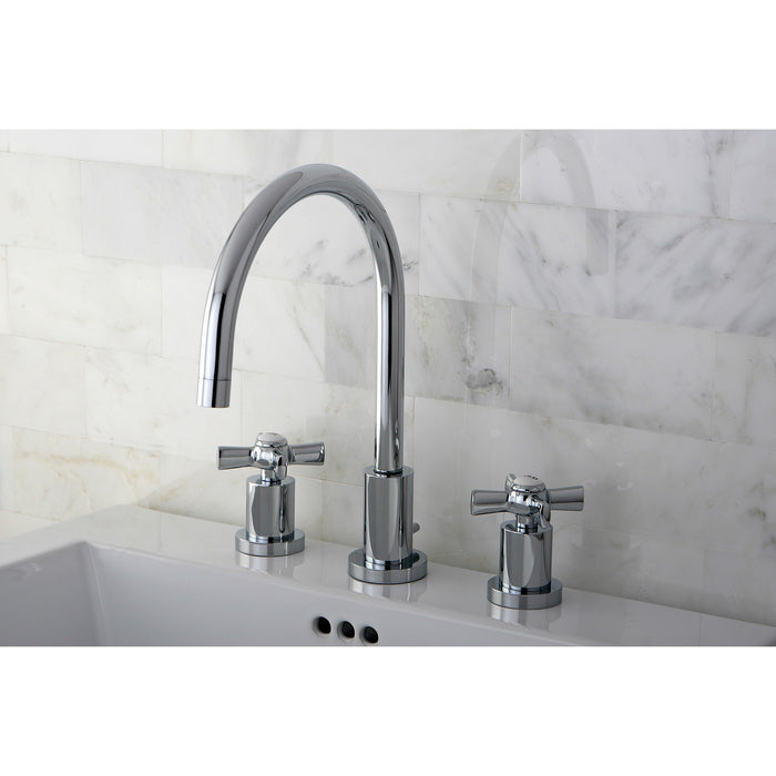 Kingston Tulare KS8921ZX - Millennium Two-Handle 3-Hole Deck Mount Widespread Bathroom Faucet with Brass Pop-Up, Polished Chrome