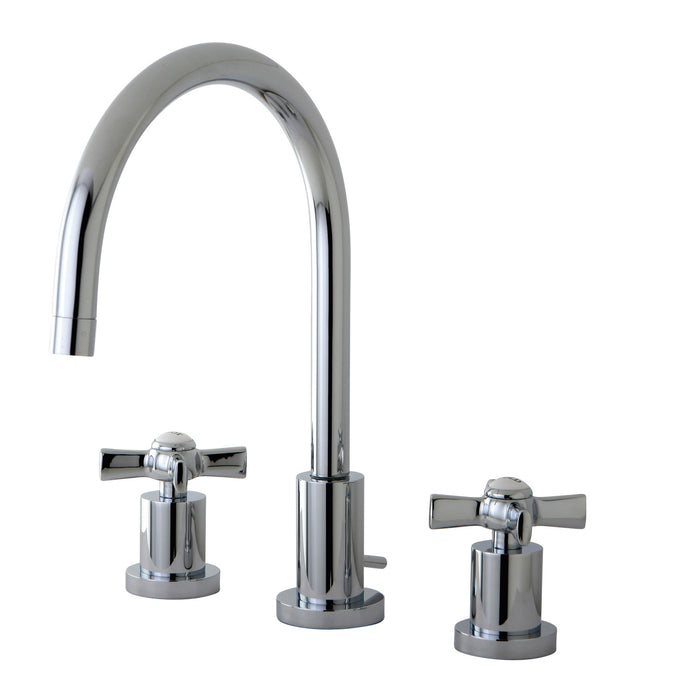 Kingston Tulare KS8921ZX - Millennium Two-Handle 3-Hole Deck Mount Widespread Bathroom Faucet with Brass Pop-Up, Polished Chrome