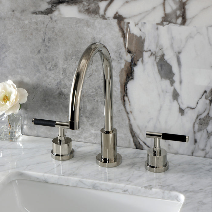Kingston Sona KS8926CKL - Kaiser Two-Handle 3-Hole Deck Mount Widespread Bathroom Faucet with Brass Pop-Up, Polished Nickel