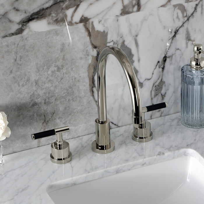 Kingston Sona KS8926CKL - Kaiser Two-Handle 3-Hole Deck Mount Widespread Bathroom Faucet with Brass Pop-Up, Polished Nickel