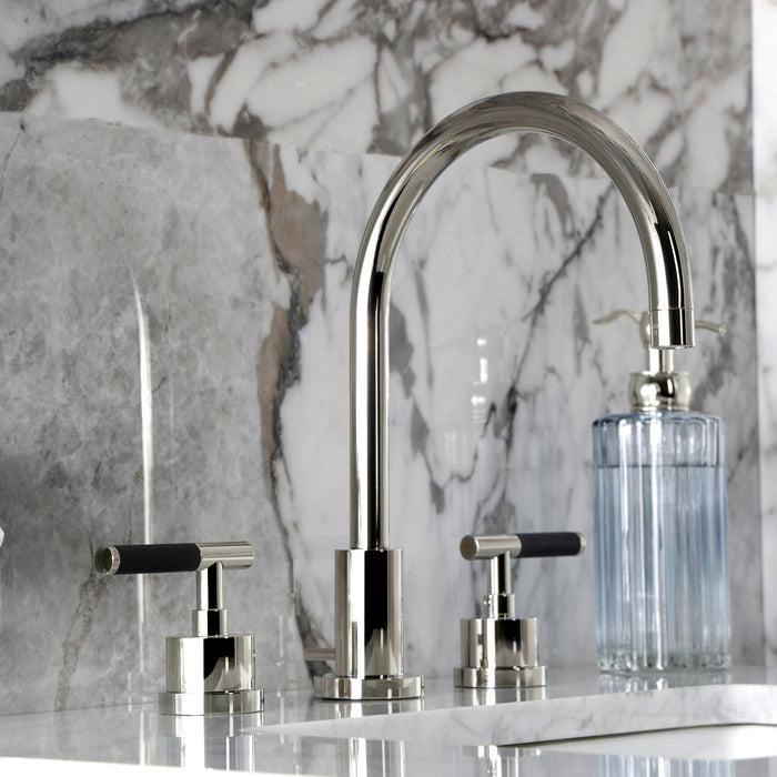 Kingston Sona KS8926CKL - Kaiser Two-Handle 3-Hole Deck Mount Widespread Bathroom Faucet with Brass Pop-Up, Polished Nickel