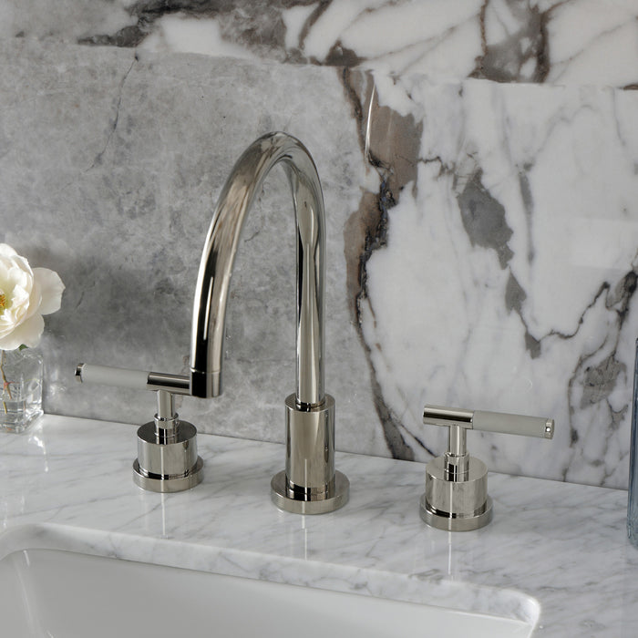 Kingston Sona KS8926CKL - Kaiser Two-Handle 3-Hole Deck Mount Widespread Bathroom Faucet with Brass Pop-Up, Polished Nickel