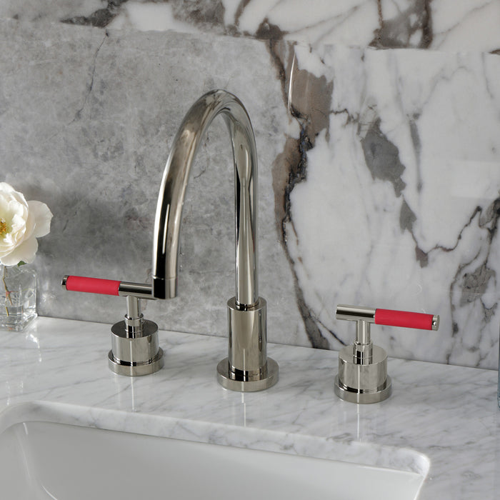 Kingston Sona KS8926CKL - Kaiser Two-Handle 3-Hole Deck Mount Widespread Bathroom Faucet with Brass Pop-Up, Polished Nickel