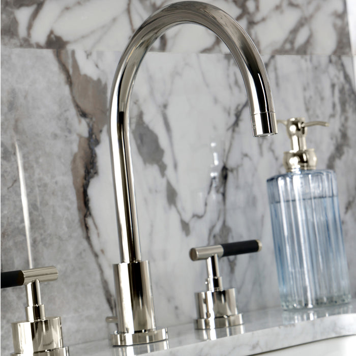 Kingston Sona KS8926CKL - Kaiser Two-Handle 3-Hole Deck Mount Widespread Bathroom Faucet with Brass Pop-Up, Polished Nickel
