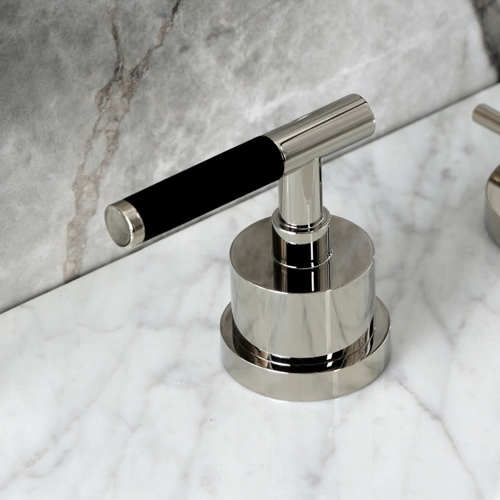 Kingston Sona KS8926CKL - Kaiser Two-Handle 3-Hole Deck Mount Widespread Bathroom Faucet with Brass Pop-Up, Polished Nickel