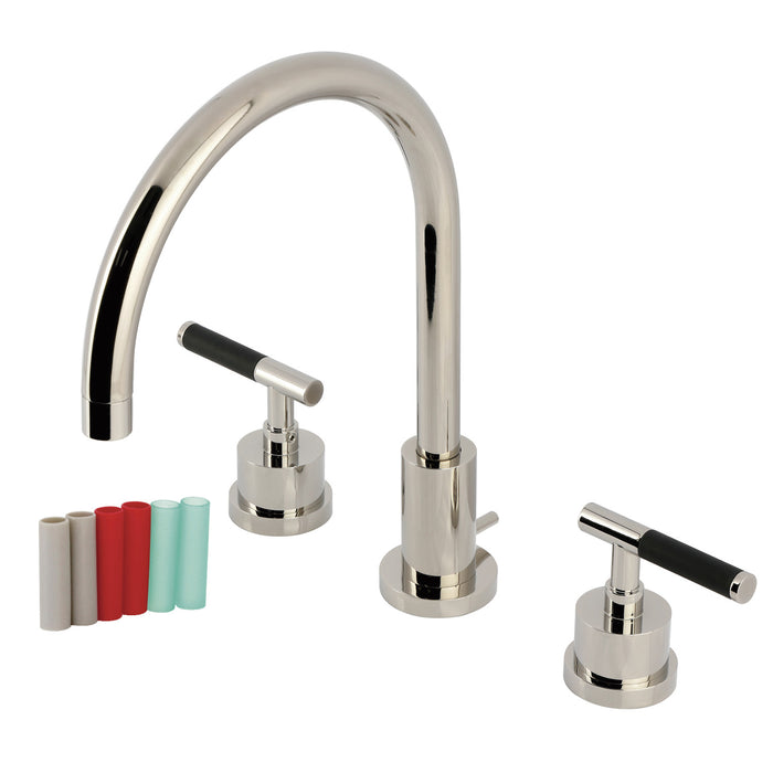 Kingston Sona KS8926CKL - Kaiser Two-Handle 3-Hole Deck Mount Widespread Bathroom Faucet with Brass Pop-Up, Polished Nickel