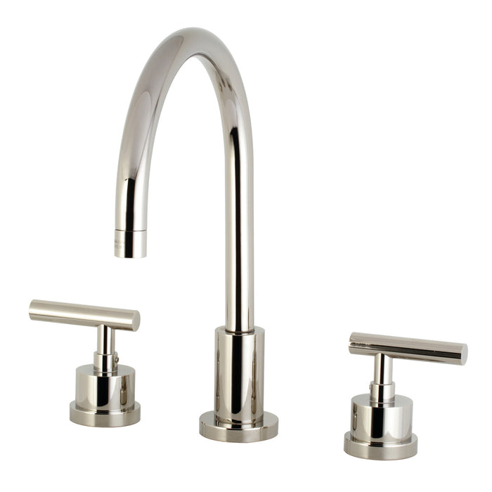 Kingston Sona KS8926CML - Manhattan Two-Handle 3-Hole Deck Mount Widespread Bathroom Faucet with Brass Pop-Up, Polished Nickel