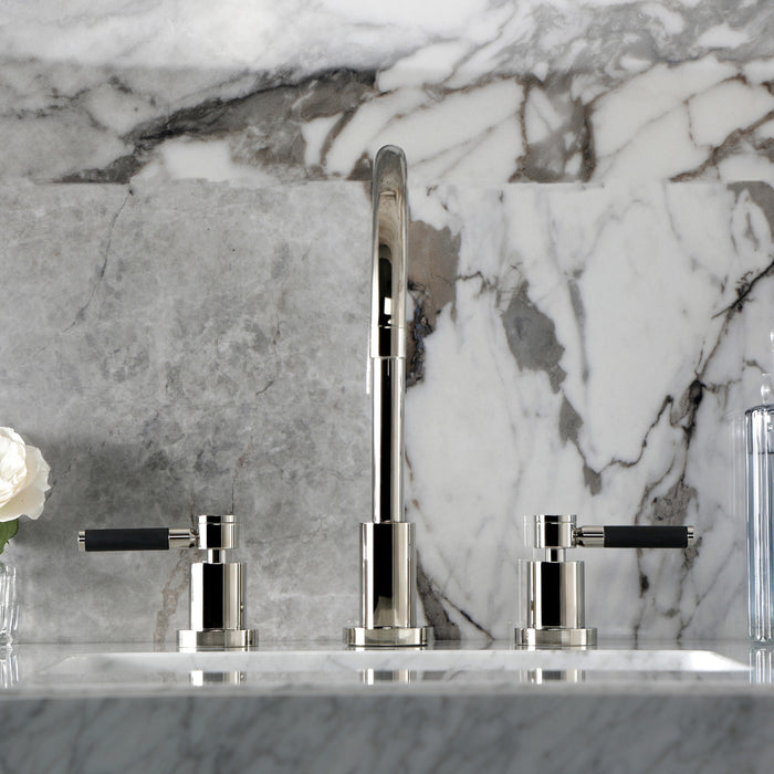 Kingston Sona KS8926DKL - Kaiser Two-Handle 3-Hole Deck Mount Widespread Bathroom Faucet with Brass Pop-Up, Polished Nickel