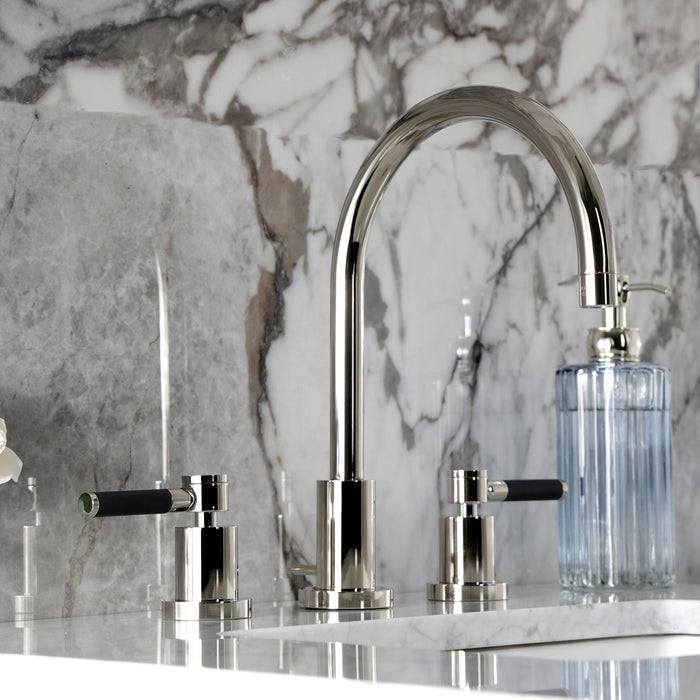 Kingston Sona KS8926DKL - Kaiser Two-Handle 3-Hole Deck Mount Widespread Bathroom Faucet with Brass Pop-Up, Polished Nickel