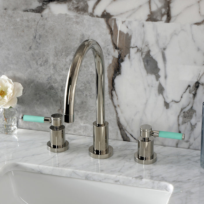Kingston Sona KS8926DKL - Kaiser Two-Handle 3-Hole Deck Mount Widespread Bathroom Faucet with Brass Pop-Up, Polished Nickel