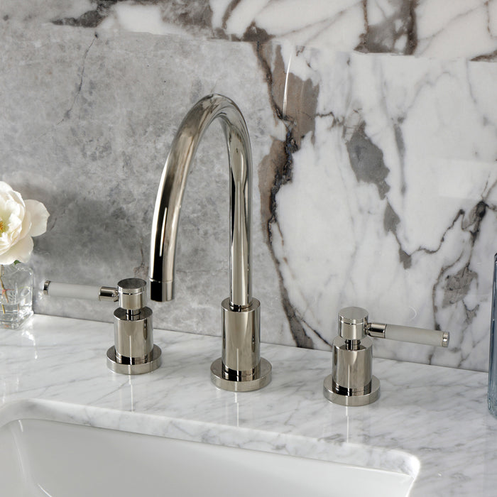 Kingston Sona KS8926DKL - Kaiser Two-Handle 3-Hole Deck Mount Widespread Bathroom Faucet with Brass Pop-Up, Polished Nickel