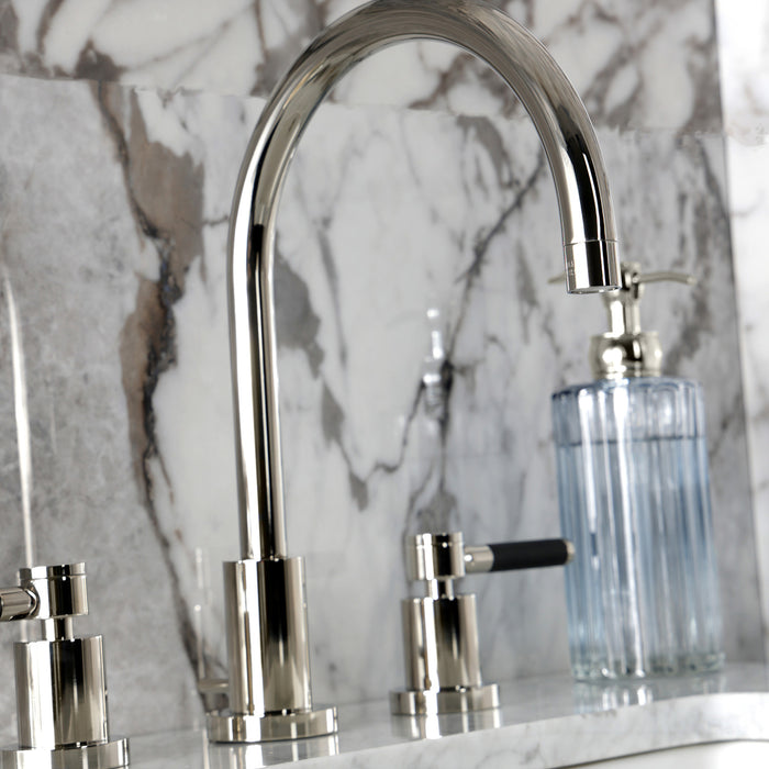 Kingston Sona KS8926DKL - Kaiser Two-Handle 3-Hole Deck Mount Widespread Bathroom Faucet with Brass Pop-Up, Polished Nickel