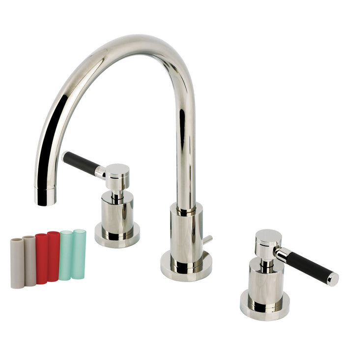 Kingston Sona KS8926DKL - Kaiser Two-Handle 3-Hole Deck Mount Widespread Bathroom Faucet with Brass Pop-Up, Polished Nickel