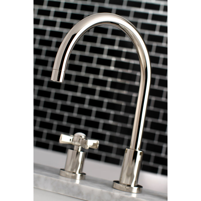 Kingston Tulare KS8926ZX - Millennium Two-Handle 3-Hole Deck Mount Widespread Bathroom Faucet with Brass Pop-Up, Polished Nickel