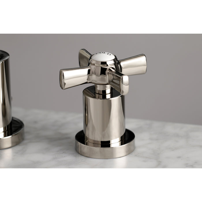 Kingston Tulare KS8926ZX - Millennium Two-Handle 3-Hole Deck Mount Widespread Bathroom Faucet with Brass Pop-Up, Polished Nickel