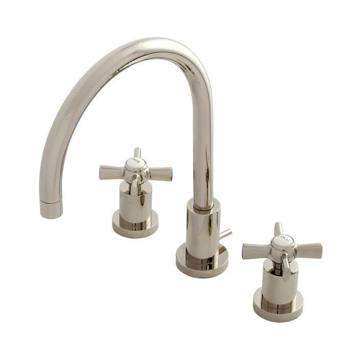 Kingston Tulare KS8926ZX - Millennium Two-Handle 3-Hole Deck Mount Widespread Bathroom Faucet with Brass Pop-Up, Polished Nickel