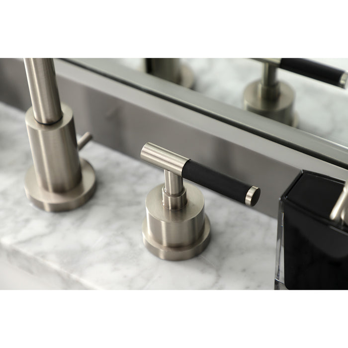 Kingston Sona KS8928CKL - Kaiser Two-Handle 3-Hole Deck Mount Widespread Bathroom Faucet with Brass Pop-Up, Brushed Nickel