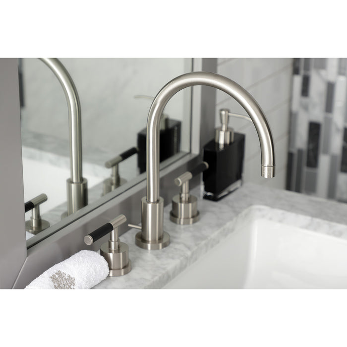 Kingston Sona KS8928CKL - Kaiser Two-Handle 3-Hole Deck Mount Widespread Bathroom Faucet with Brass Pop-Up, Brushed Nickel