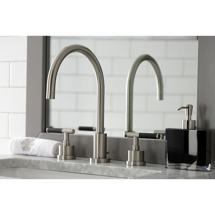 Kingston Sona KS8928CKL - Kaiser Two-Handle 3-Hole Deck Mount Widespread Bathroom Faucet with Brass Pop-Up, Brushed Nickel