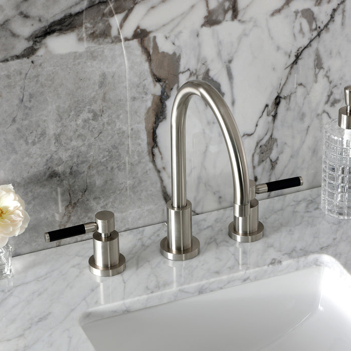 Kingston Sona KS8928DKL - Kaiser Two-Handle 3-Hole Deck Mount Widespread Bathroom Faucet with Brass Pop-Up, Brushed Nickel