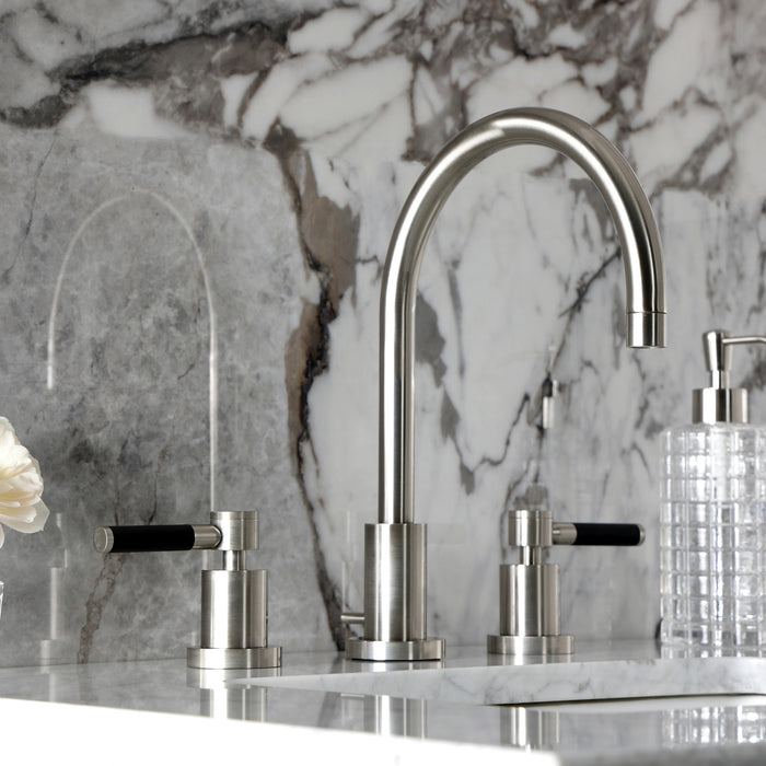 Kingston Sona KS8928DKL - Kaiser Two-Handle 3-Hole Deck Mount Widespread Bathroom Faucet with Brass Pop-Up, Brushed Nickel