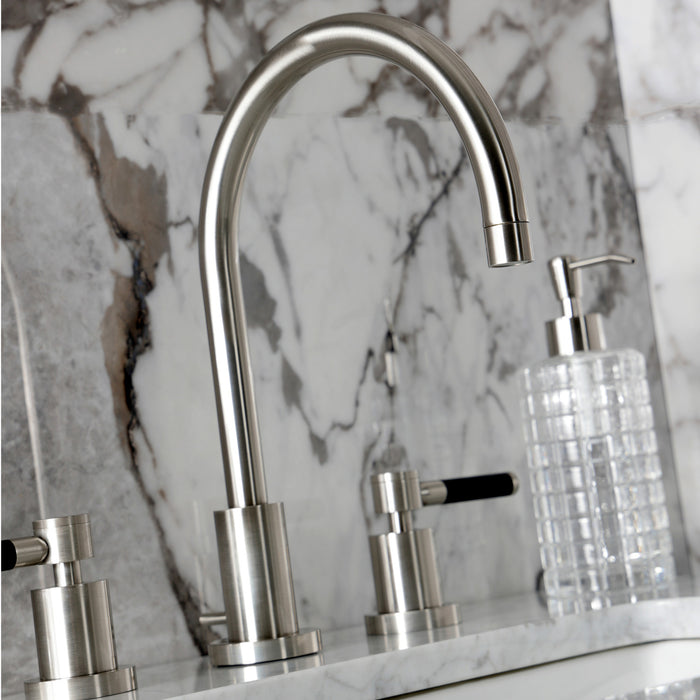 Kingston Sona KS8928DKL - Kaiser Two-Handle 3-Hole Deck Mount Widespread Bathroom Faucet with Brass Pop-Up, Brushed Nickel