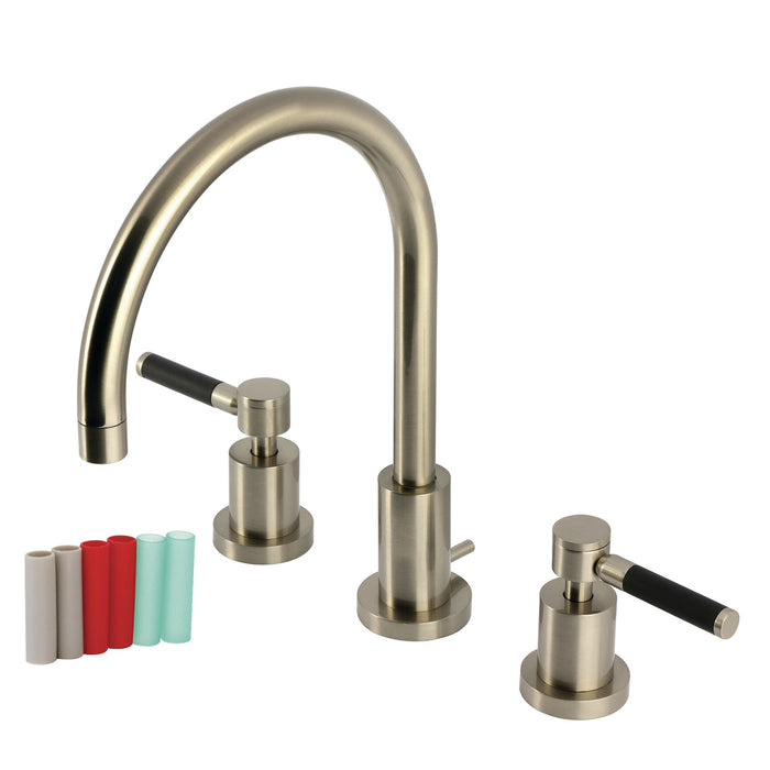 Kingston Sona KS8928DKL - Kaiser Two-Handle 3-Hole Deck Mount Widespread Bathroom Faucet with Brass Pop-Up, Brushed Nickel