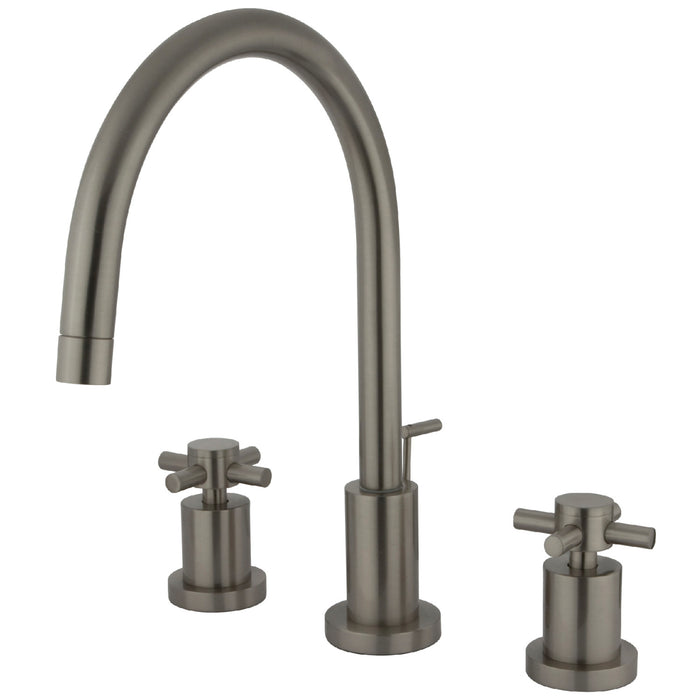 Kingston Sona KS8928DX - Concord Two-Handle 3-Hole Deck Mount Widespread Bathroom Faucet with Brass Pop-Up, Brushed Nickel