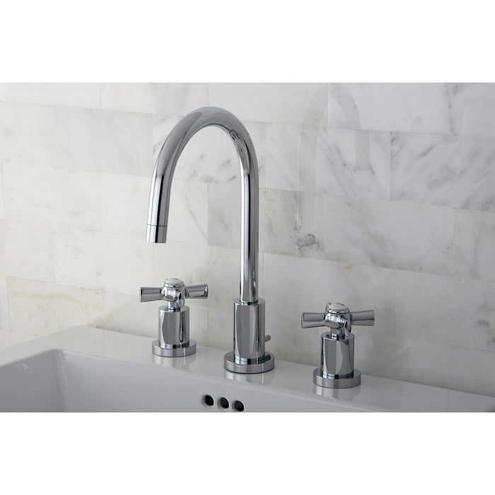 Kingston Sona KS8951ZX - Millennium Two-Handle 3-Hole Deck Mount Widespread Bathroom Faucet with Brass Pop-Up, Polished Chrome