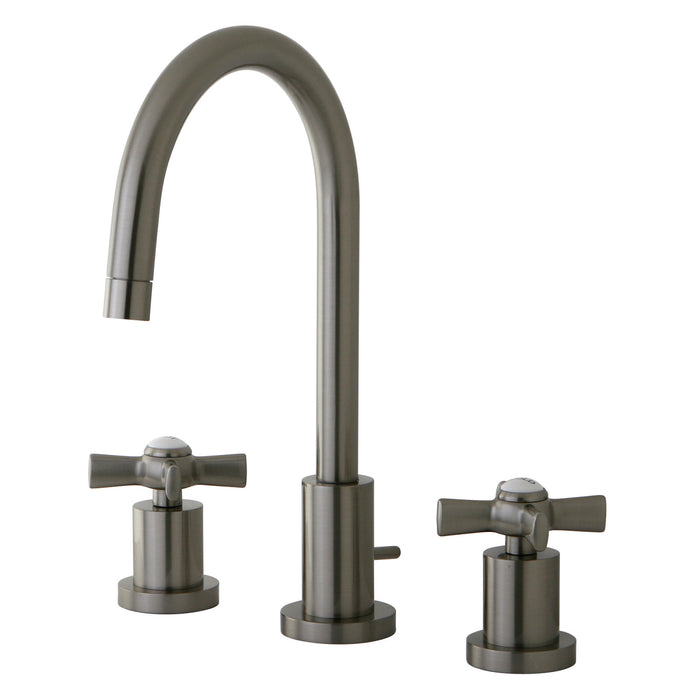 Millennium KS8958ZX Two-Handle 3-Hole Deck Mount Widespread Bathroom Faucet with Brass Pop-Up, Brushed Nickel