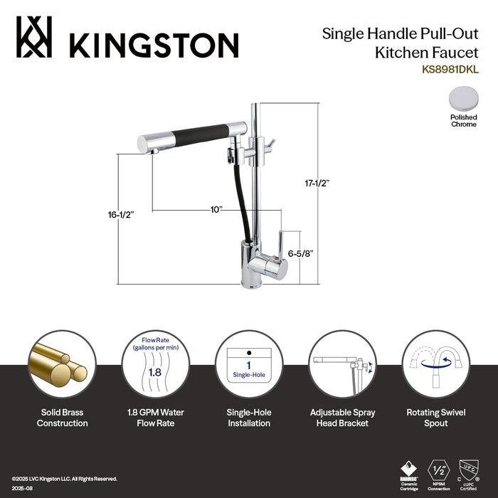 Concord KS8981DKL Single-Handle 1-Hole Deck Mount Pull-Out Sprayer Kitchen Faucet, Polished Chrome