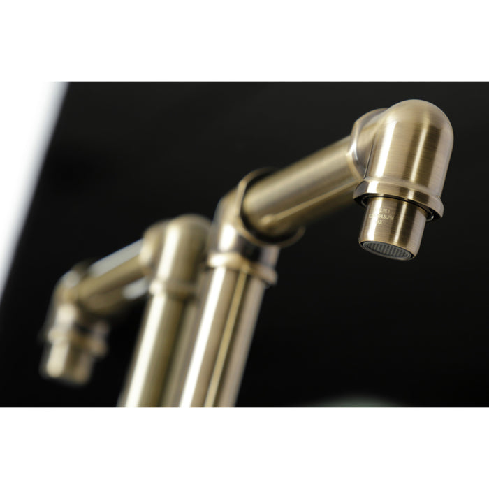 Kingston Sona KSD144RXAB - Belknap One-Handle 1-Hole Bathroom Faucet with Deck Plate and Push Pop-Up Drain, Antique Brass