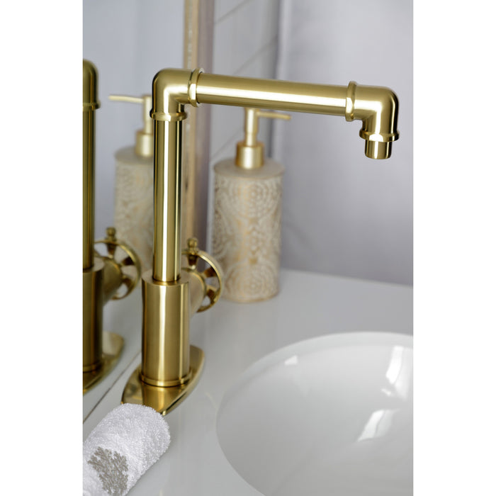 Kingston Sona KSD144RXBB - Belknap One-Handle 1-Hole Bathroom Faucet with Deck Plate and Push Pop-Up Drain, Brushed Brass
