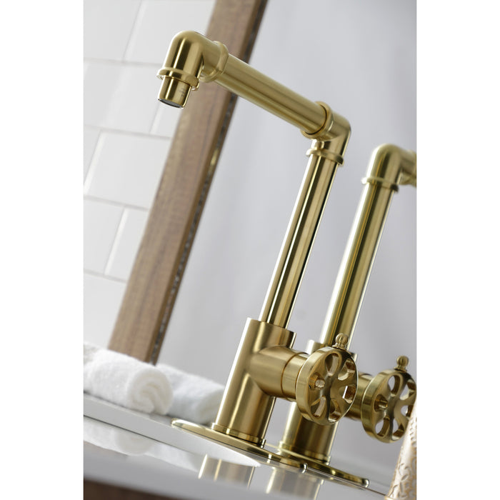 Kingston Sona KSD144RXBB - Belknap One-Handle 1-Hole Bathroom Faucet with Deck Plate and Push Pop-Up Drain, Brushed Brass