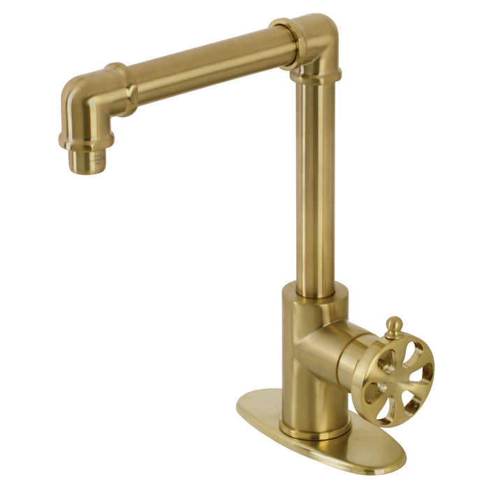 Kingston Sona KSD144RXBB - Belknap One-Handle 1-Hole Bathroom Faucet with Deck Plate and Push Pop-Up Drain, Brushed Brass