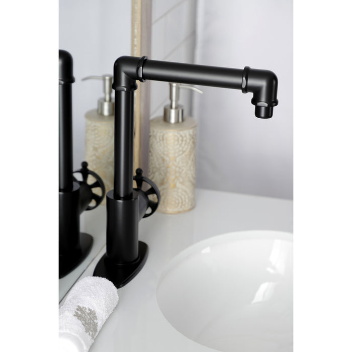 Kingston Sona KSD144RXMB - Belknap One-Handle 1-Hole Bathroom Faucet with Deck Plate and Push Pop-Up Drain, Matte Black