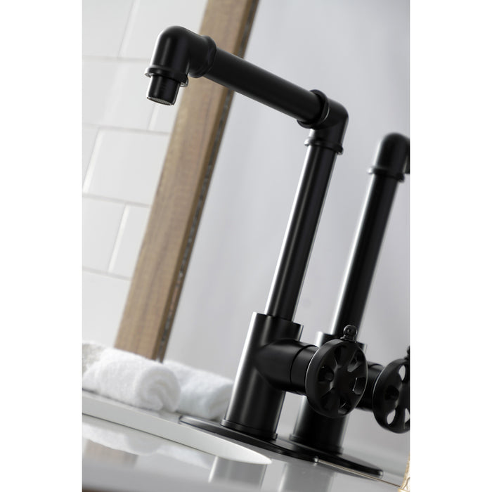 Kingston Sona KSD144RXMB - Belknap One-Handle 1-Hole Bathroom Faucet with Deck Plate and Push Pop-Up Drain, Matte Black