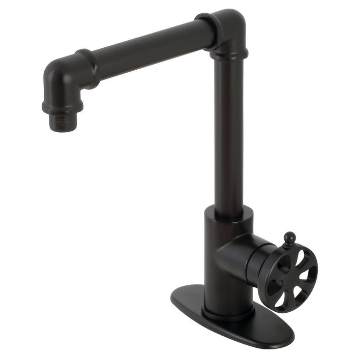 Kingston Sona KSD144RXMB - Belknap One-Handle 1-Hole Bathroom Faucet with Deck Plate and Push Pop-Up Drain, Matte Black