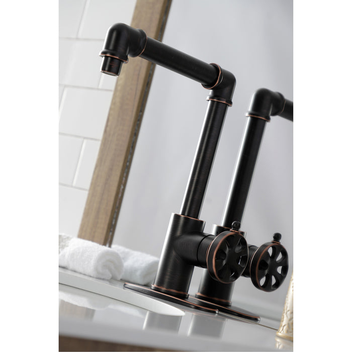 Kingston Sona KSD144RXNB - Belknap One-Handle 1-Hole Bathroom Faucet with Deck Plate and Push Pop-Up Drain, Naples Bronze
