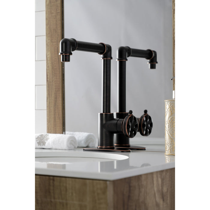 Kingston Sona KSD144RXNB - Belknap One-Handle 1-Hole Bathroom Faucet with Deck Plate and Push Pop-Up Drain, Naples Bronze