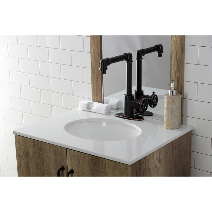 Kingston Sona KSD144RXNB - Belknap One-Handle 1-Hole Bathroom Faucet with Deck Plate and Push Pop-Up Drain, Naples Bronze
