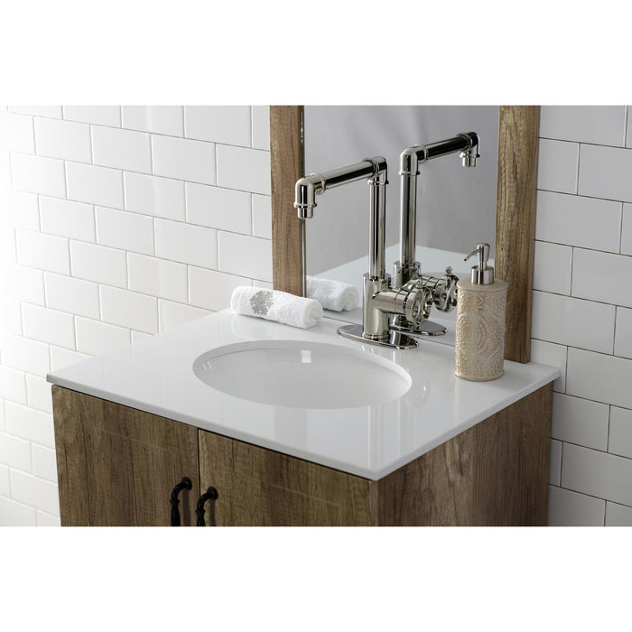 Kingston Sona KSD144RXPN - Belknap One-Handle 1-Hole Bathroom Faucet with Deck Plate and Push Pop-Up Drain, Polished Nickel