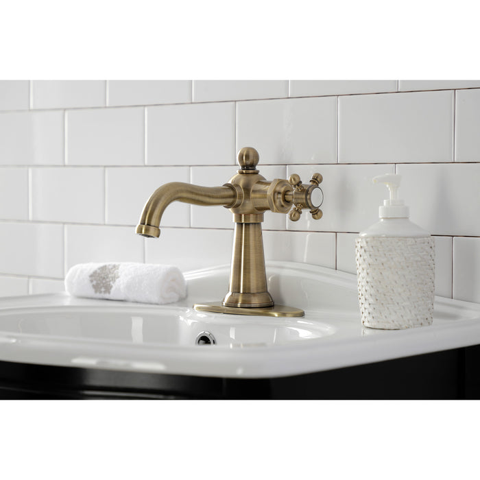 Kingston Heirloom KSD154BXAB - Nautical One-Handle 1-Hole Bathroom Faucet with Deck Plate and Push Pop-Up Drain, Antique Brass