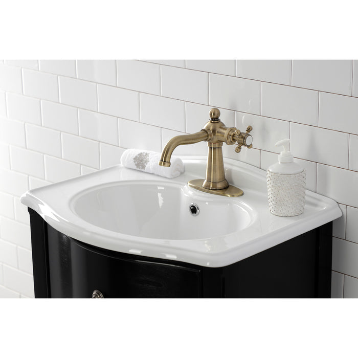 Kingston Heirloom KSD154BXAB - Nautical One-Handle 1-Hole Bathroom Faucet with Deck Plate and Push Pop-Up Drain, Antique Brass